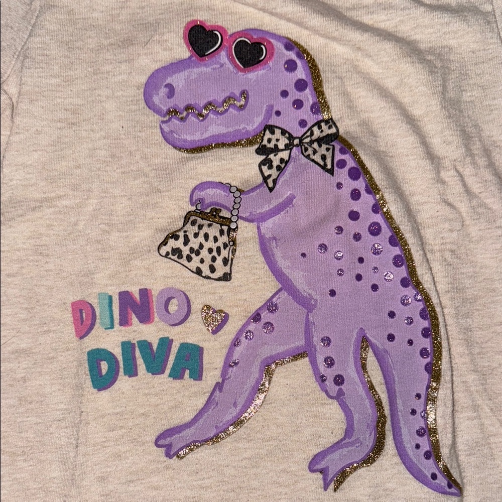 Cream Dino Diva Kids Long Sleeve Shirt size 4t - Picture 4 of 4